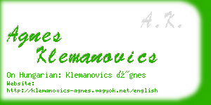 agnes klemanovics business card